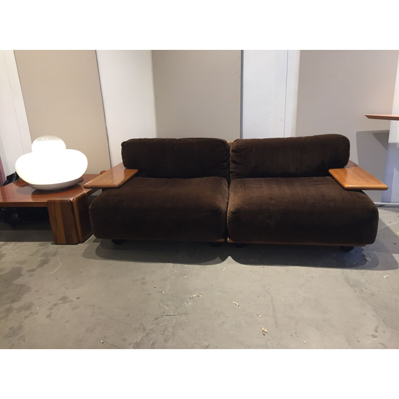 Vintage Pianura 2 seater walnut sofa by Mario Bellini, 1970s