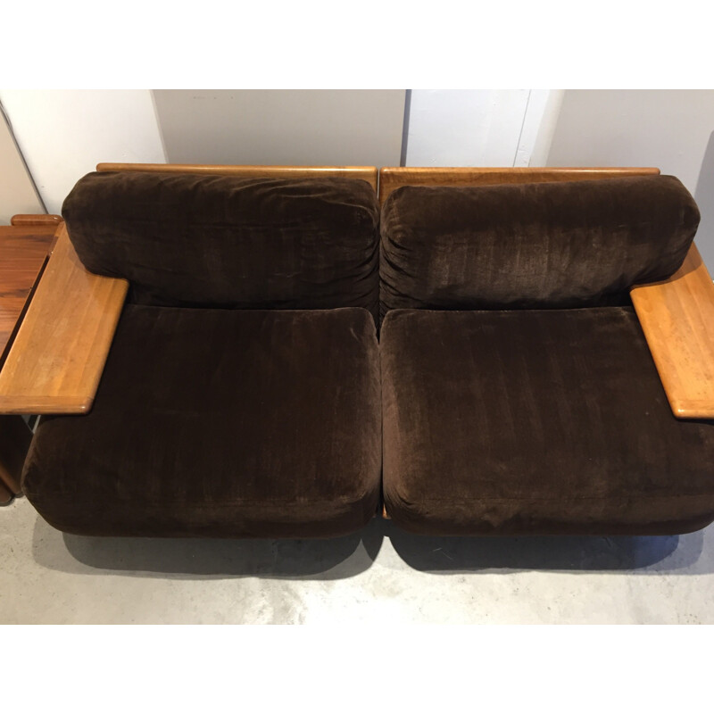 Vintage Pianura 2 seater walnut sofa by Mario Bellini, 1970s