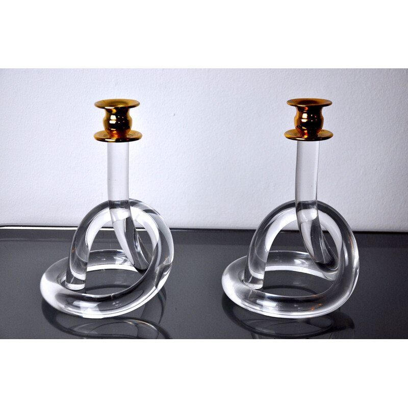Pair of vintage lucite candle holders by elaine bscheider for Dorothy Thorpe, 1970