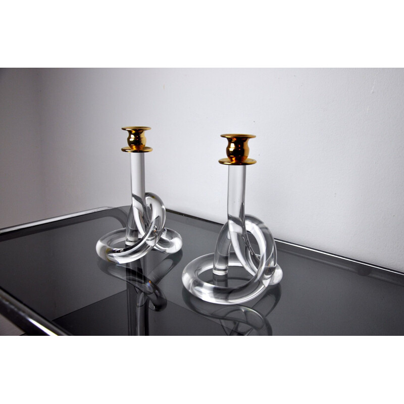 Pair of vintage lucite candle holders by elaine bscheider for Dorothy Thorpe, 1970