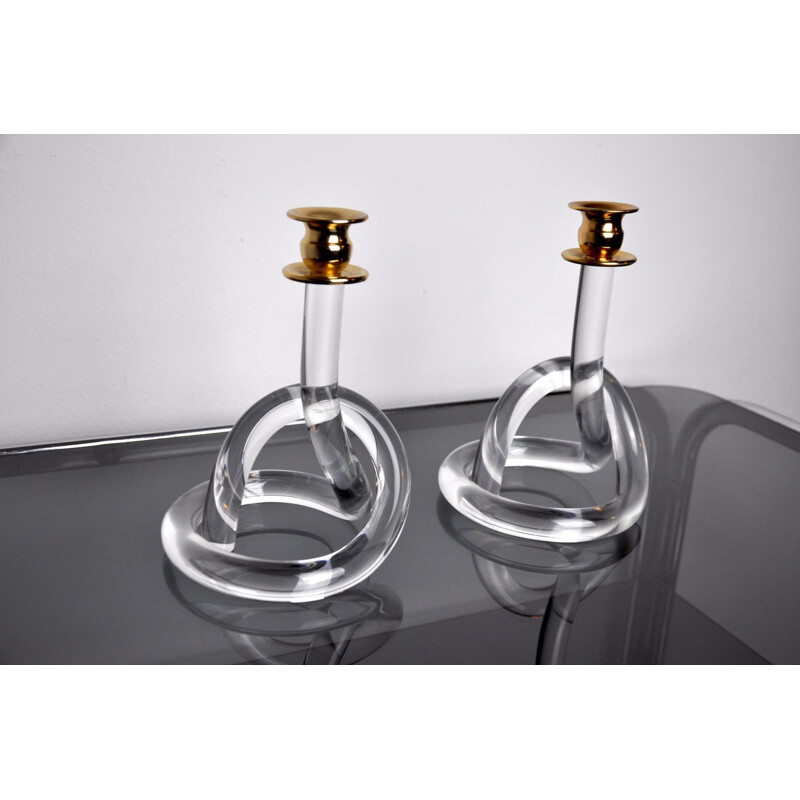 Pair of vintage lucite candle holders by elaine bscheider for Dorothy Thorpe, 1970