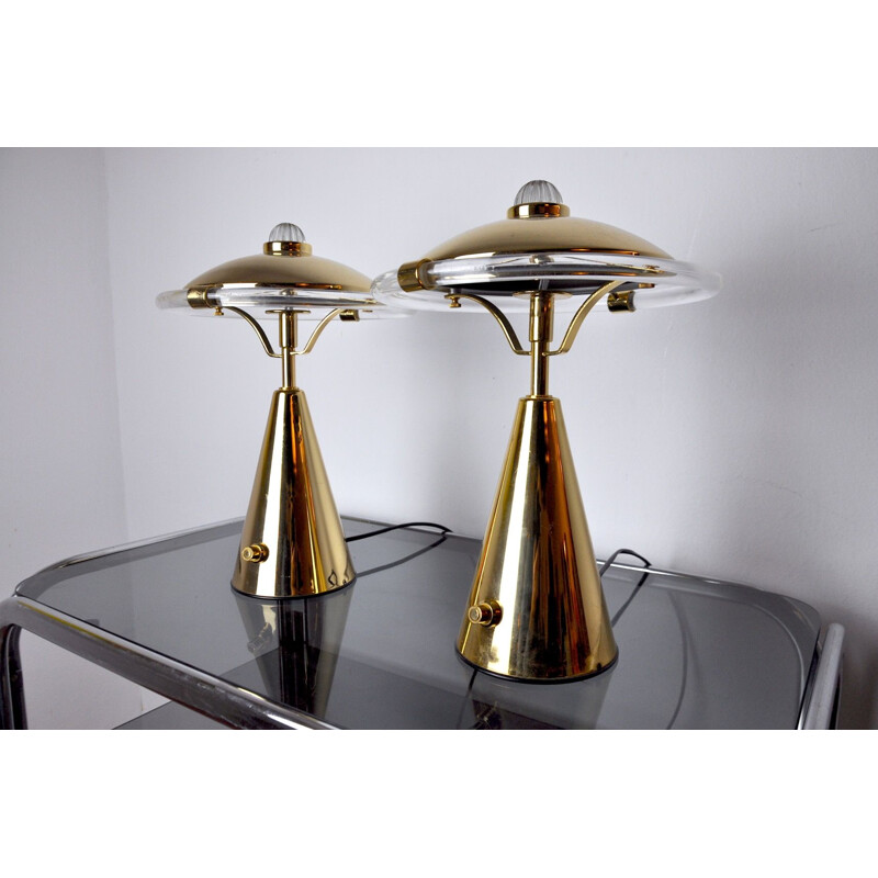 Pair of vintage Regency lucite and brass lamps, Italy 1980s