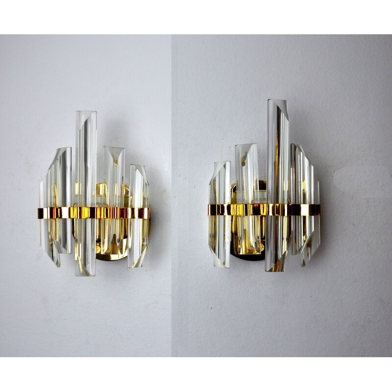 Pair of vintage Venini glass wall lamps, Italy 1970s