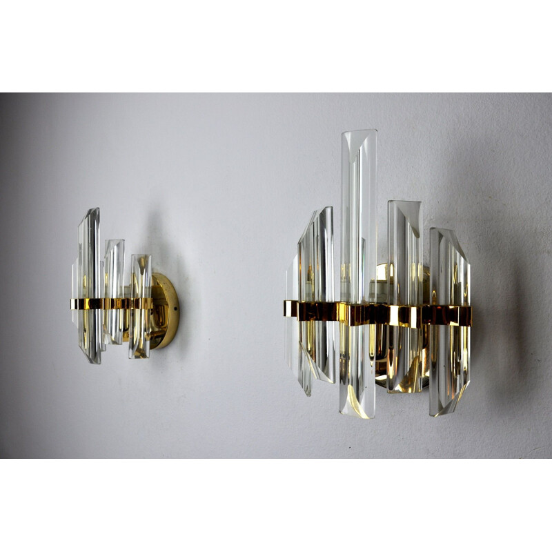 Pair of vintage Venini glass wall lamps, Italy 1970s