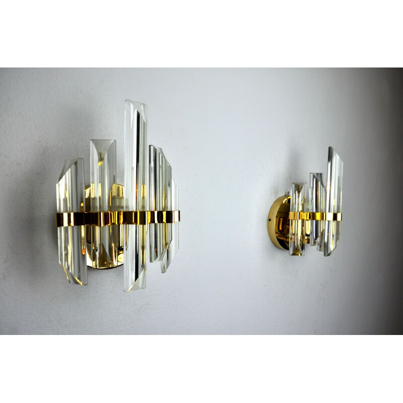 Pair of vintage Venini glass wall lamps, Italy 1970s