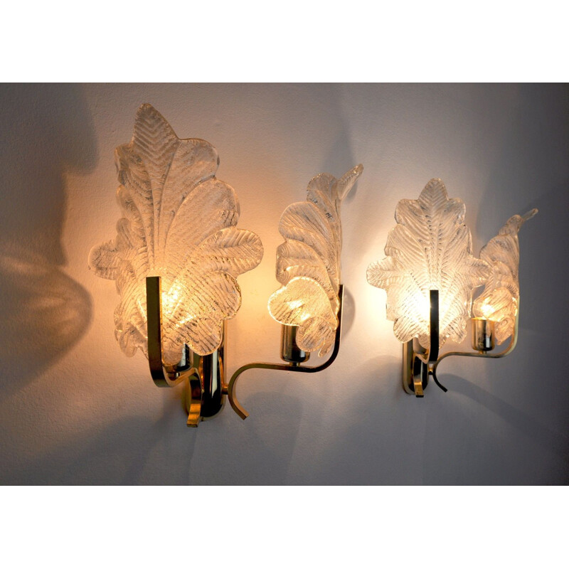 Paar murano glazen wandlampen van Carl Fagerlund, 1970.