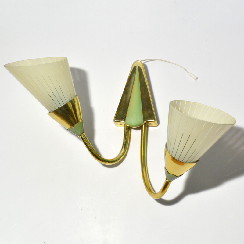 Vintage messing dubbele wandlamp van Neuhaus Leuchten, Duitsland 1950