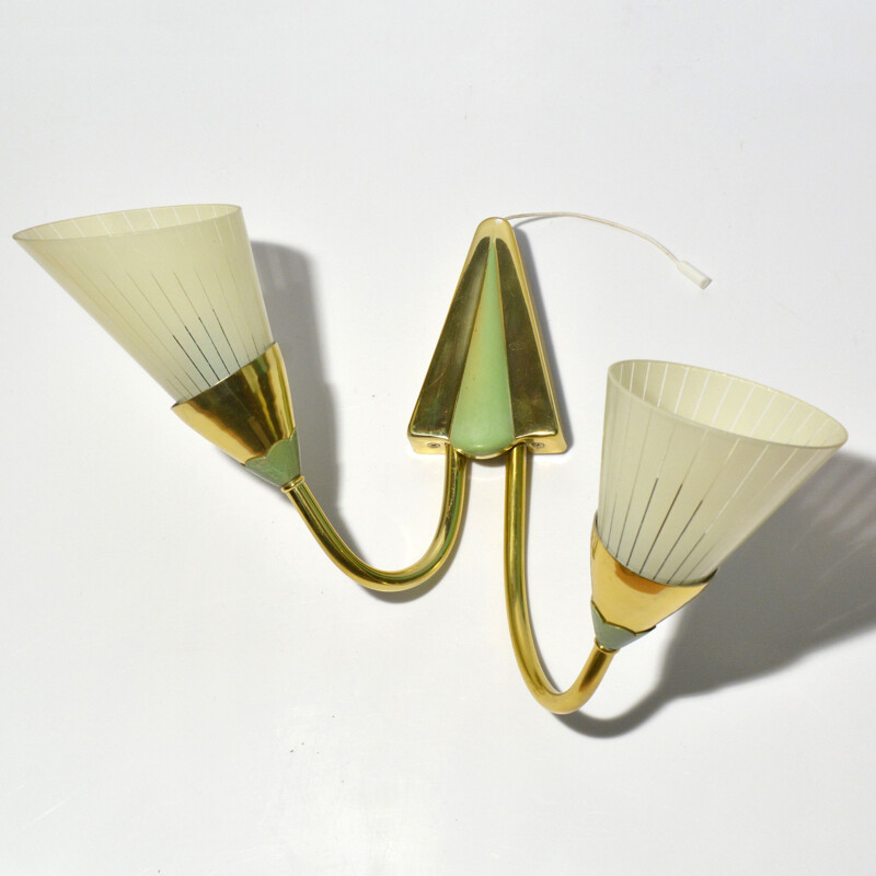 Vintage double wall lamp in brass by Neuhaus Leuchten, Germany 1950