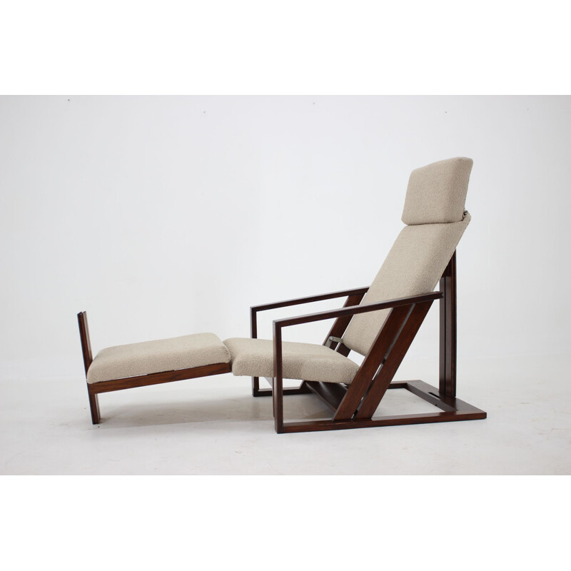 Adjustable vintage armchair in curly fabric, Czechoslovakia 1970s