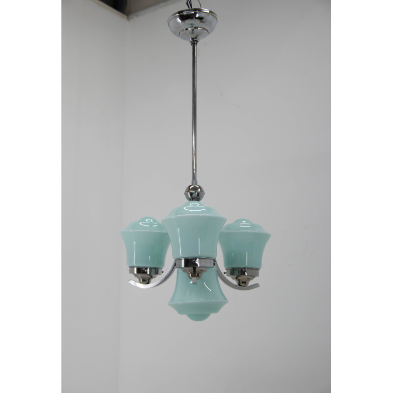 Vintage Art Deco azure glass chandelier, 1930