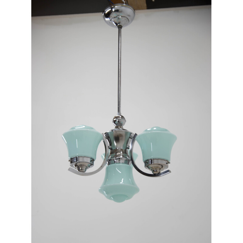 Vintage Art Deco azure glass chandelier, 1930