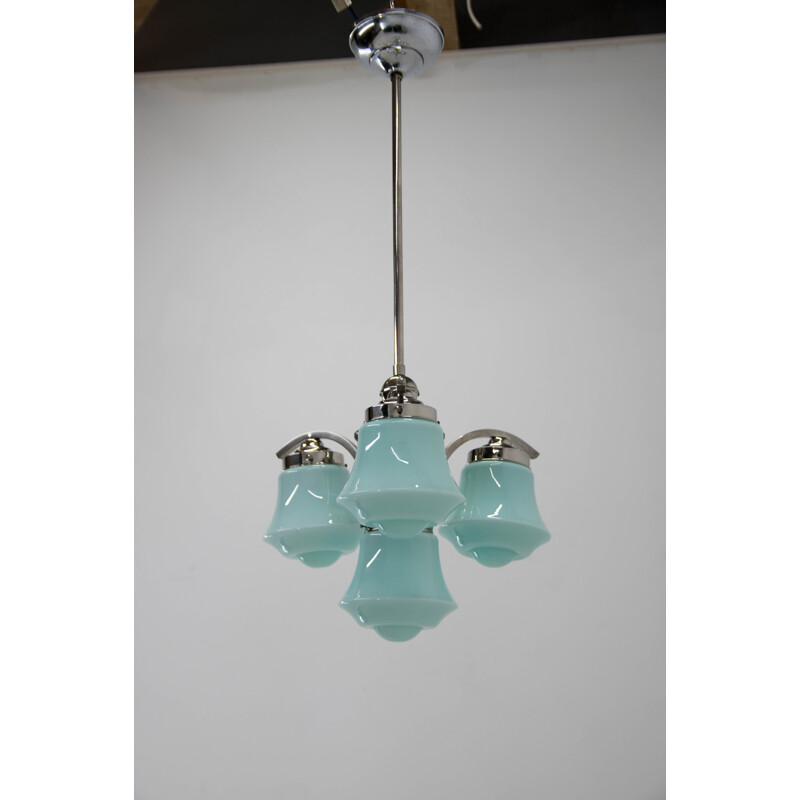 Vintage Art Deco azure glass chandelier, 1930