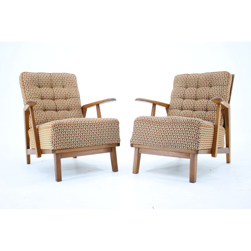 Pair of vintage oakwood armchairs by Krasna Jizba, Czechoslovakia 1960s