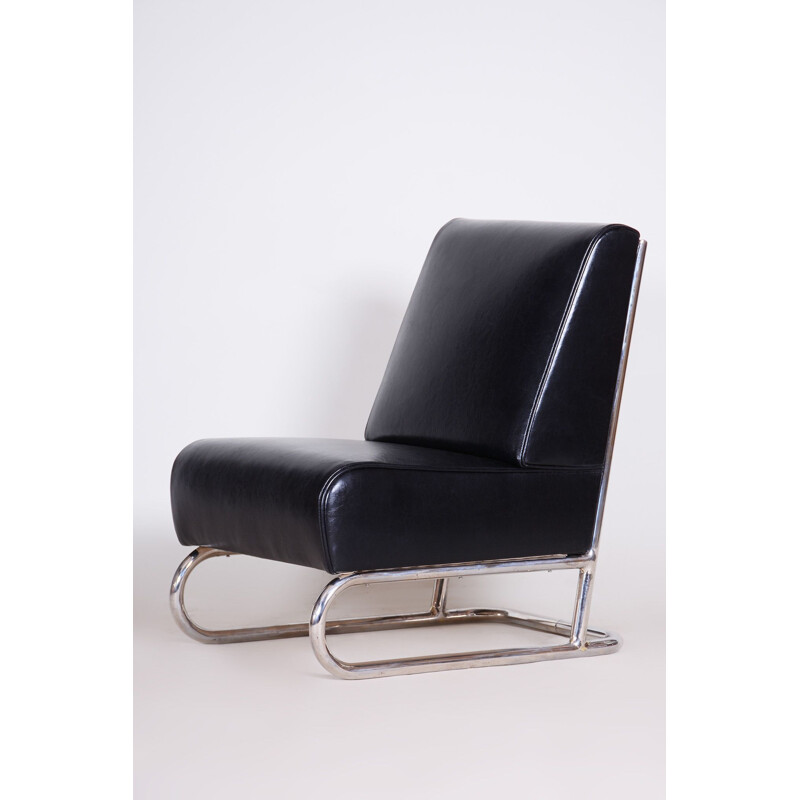 Vintage-Sessel aus schwarzem Leder, Tschechoslowakei 1930