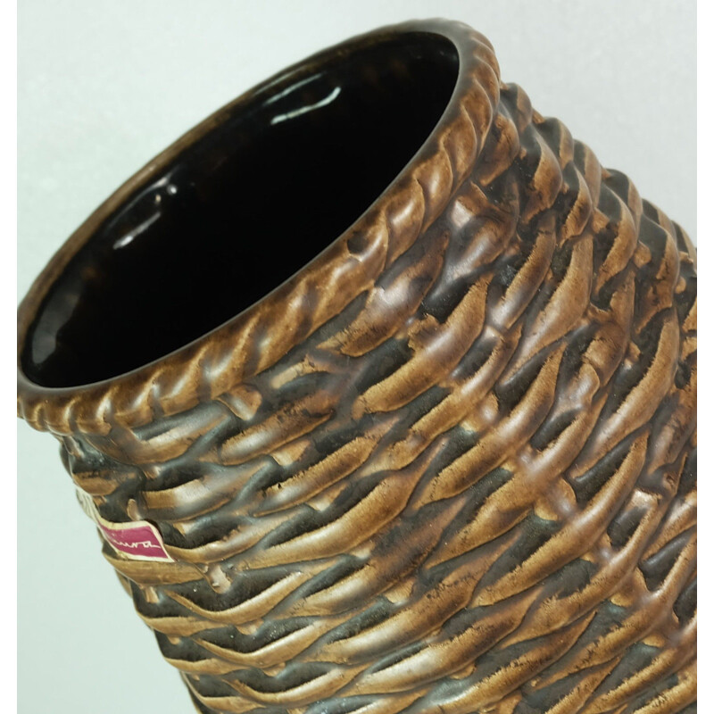 Grand vase de sol Bay Keramik imitation osier - 1960