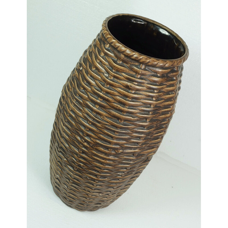 Grand vase de sol Bay Keramik imitation osier - 1960