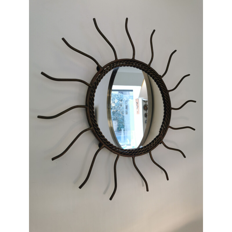 Vintage iron sun mirror, 1950-1960s