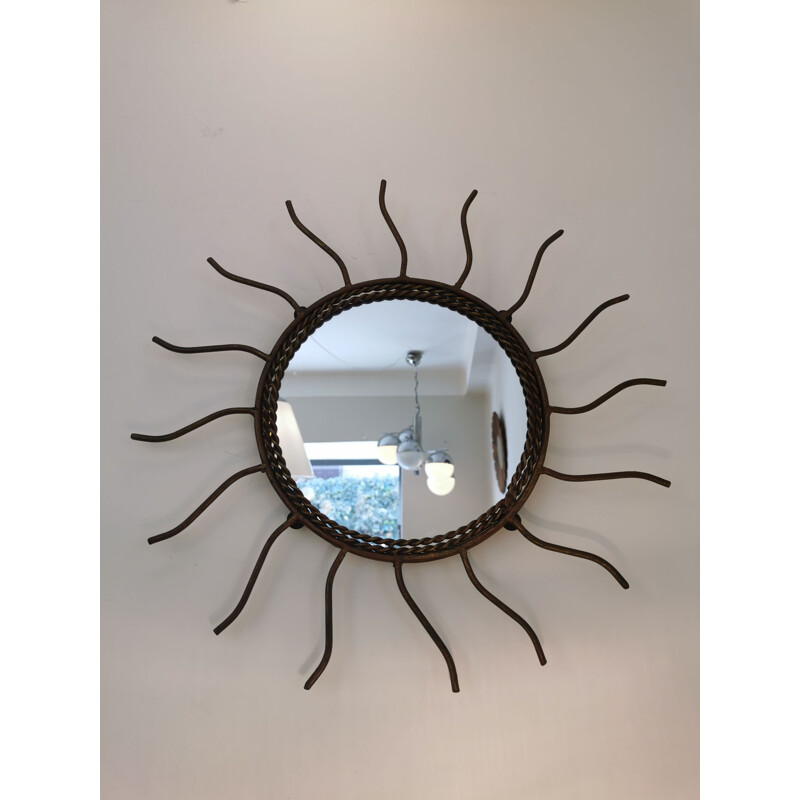 Miroir vintage soleil en fer, 1950-1960