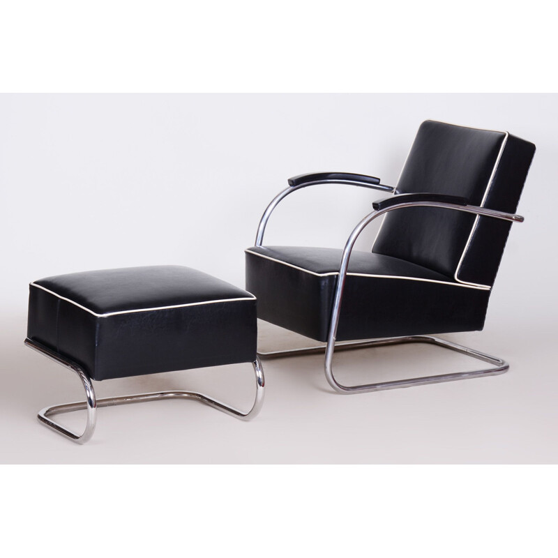 Vintage armchair with black ottoman by Mucke Melder, Czechoslovakia 1930