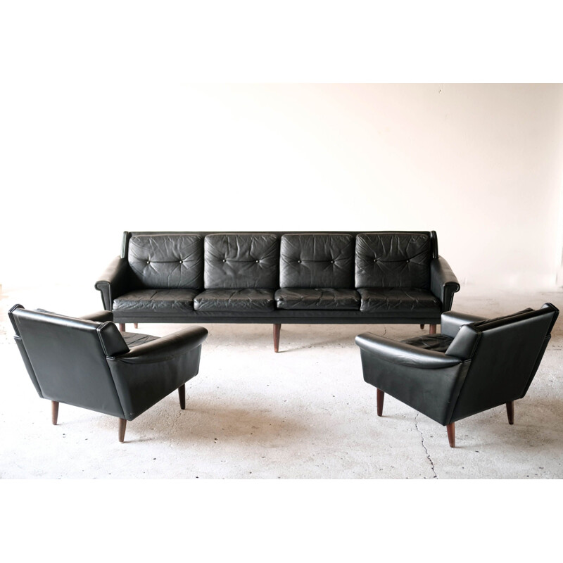 Vintage leather lounge set by Svend Skipper, Norway 1960s