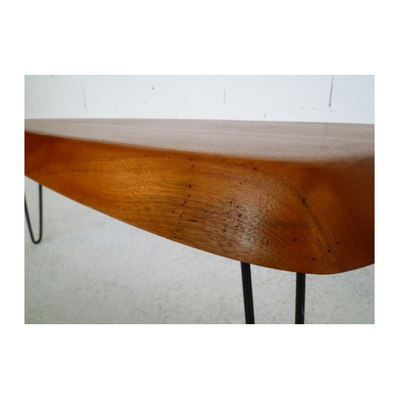 Triangular solid mahogany coffee table - 1950s