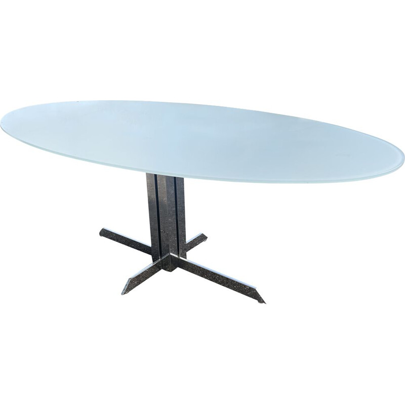 Table vintage en verre blanc par Roche Bobois, 1970