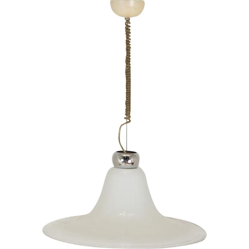 Scandinavian vintage pendant lamp in white opaline