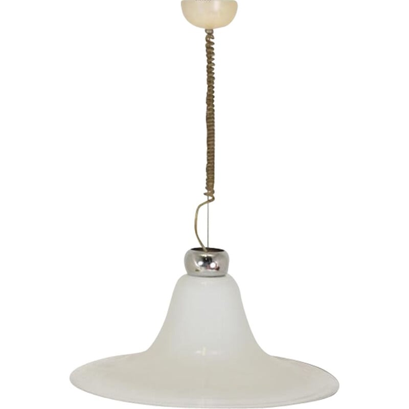 Scandinavische vintage hanglamp in wit opaline