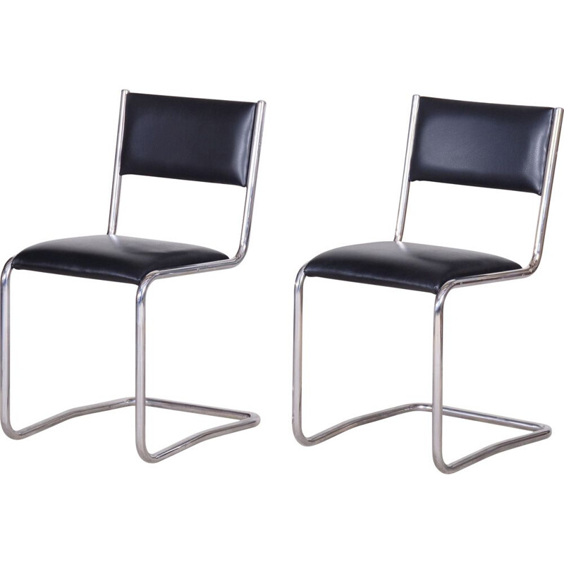 Pareja de sillas vintage de cuero negro de la Bauhaus, 1930