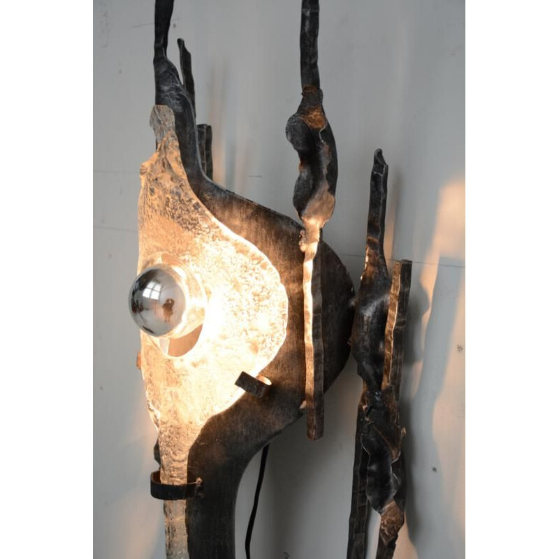 Brutalist vintage wall lamp in Murano glass, 1970s