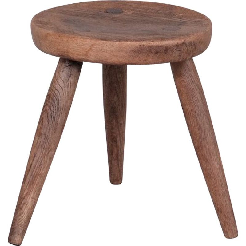 Mid-century French tripod oakwood stool, 1950s