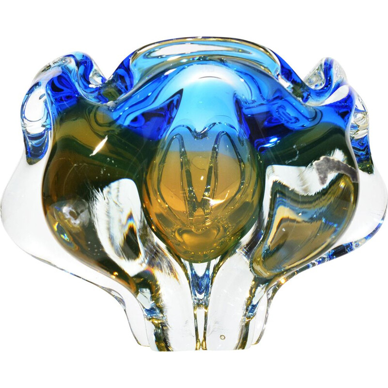 Glass and crystal bowl or ashtray by J. Hospodka, Chribska Sklarna, Czechoslovakia 1960