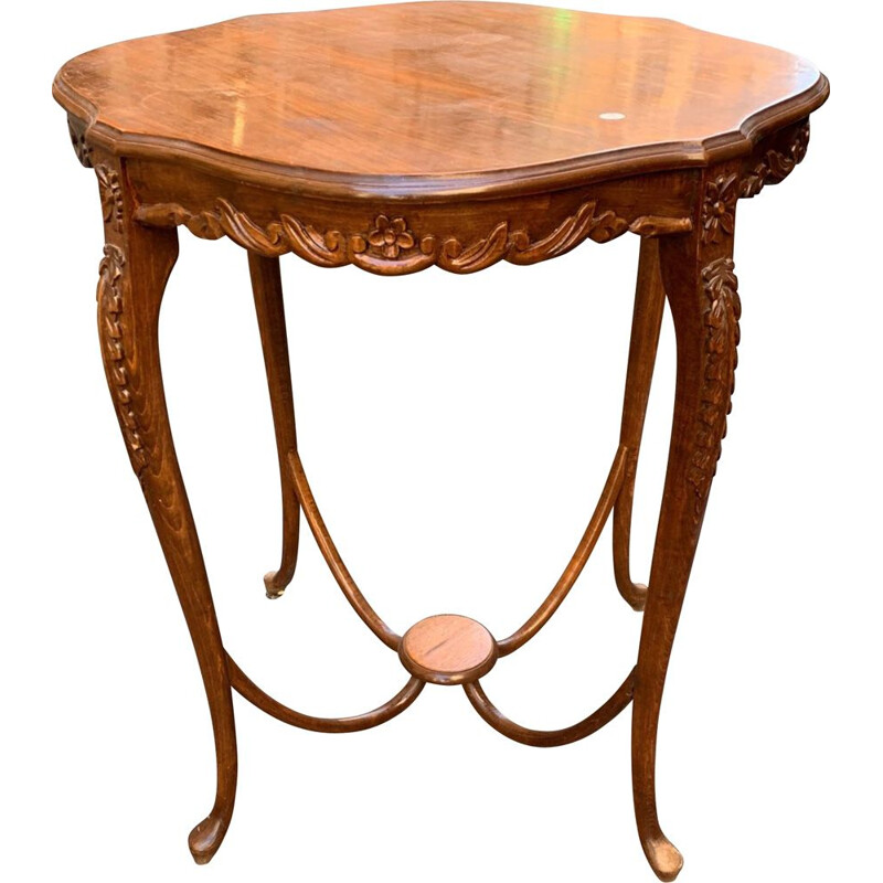 Table basse Art Nouveau vintage en bois sculpté, 1900