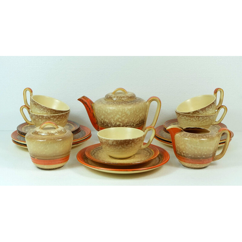 Ceramic 5 persons tea set with teapot, jug and sugar pot - 1930s