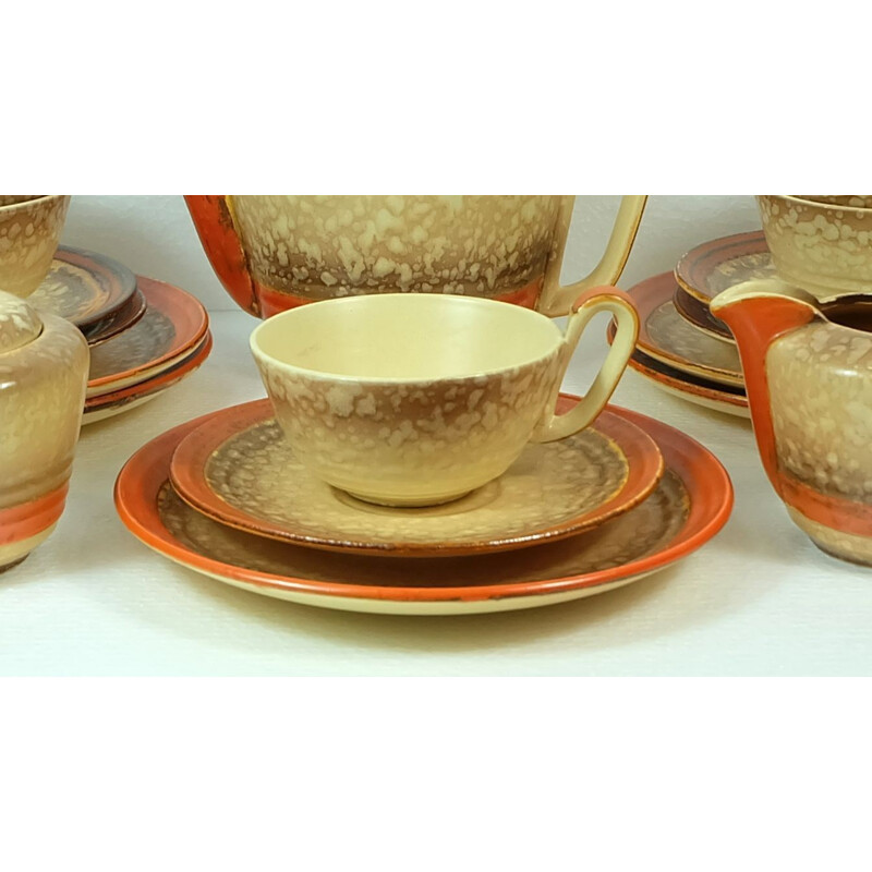 Ceramic 5 persons tea set with teapot, jug and sugar pot - 1930s