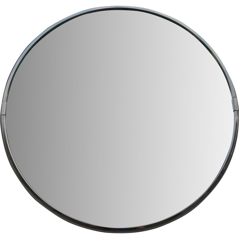 Round vintage mirror in nickel, Italy 1960s