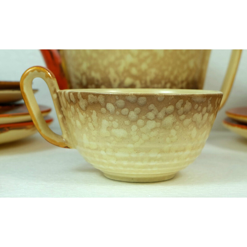 Ceramic 5 persons tea set with teapot, jug and sugar pot - 1930s