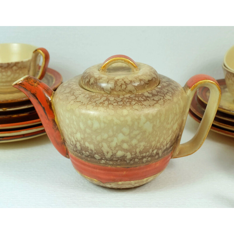 Ceramic 5 persons tea set with teapot, jug and sugar pot - 1930s