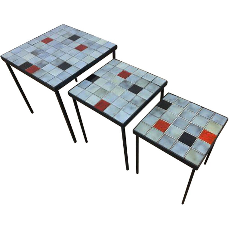 Set of 3 vintage ceramic nesting tables by Mado Jolain, 1960