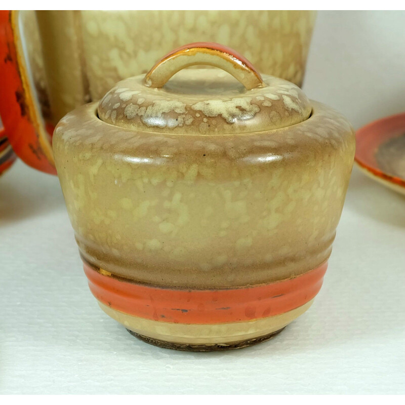 Ceramic 5 persons tea set with teapot, jug and sugar pot - 1930s