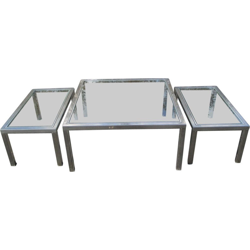 Set of 3 vintage metal coffee tables, Italy 1970