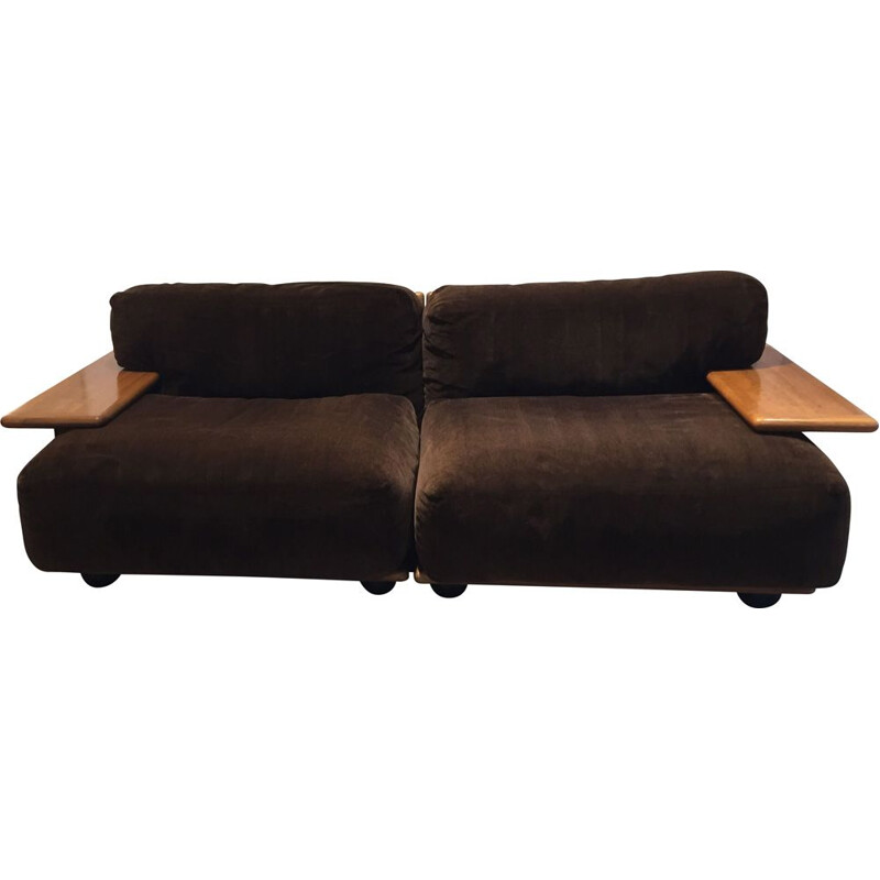 Vintage Pianura 2 seater walnut sofa by Mario Bellini, 1970s