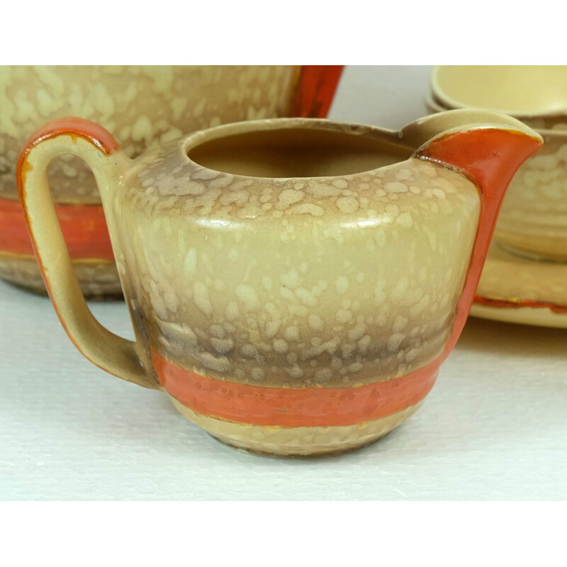 Ceramic 5 persons tea set with teapot, jug and sugar pot - 1930s