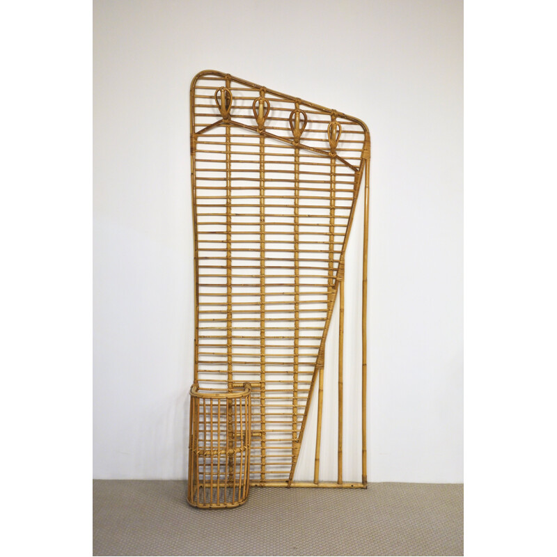 Vintage coat rack in rattan and bamboo by Louis Sognot, France 1950