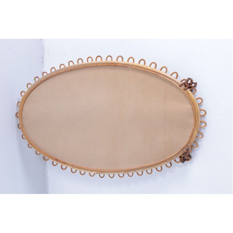 Vintage Italian oval wall mirror in bamboo and rattan, 1960s