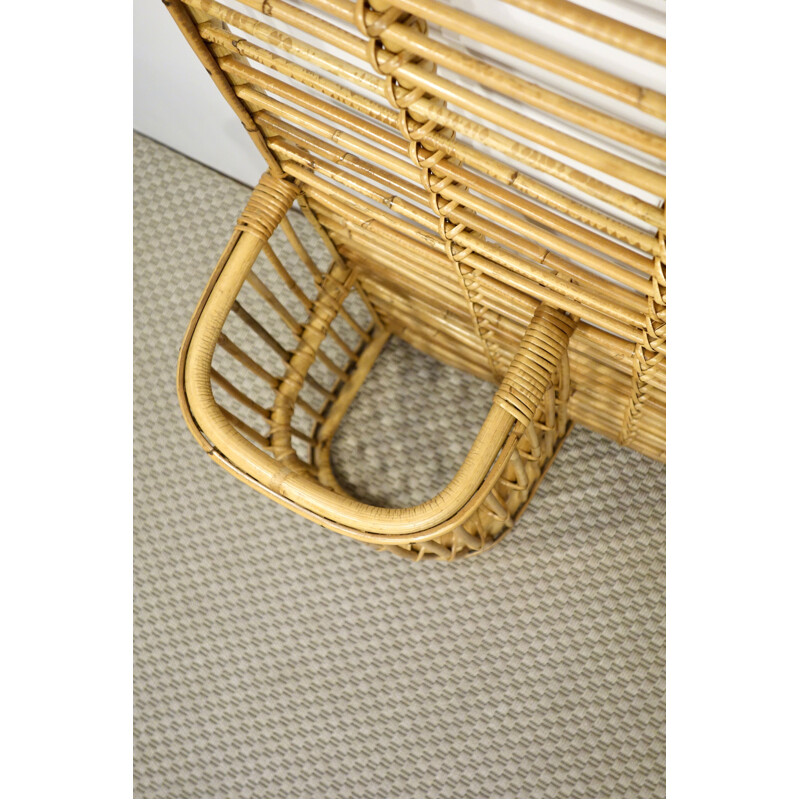 Vintage coat rack in rattan and bamboo by Louis Sognot, France 1950