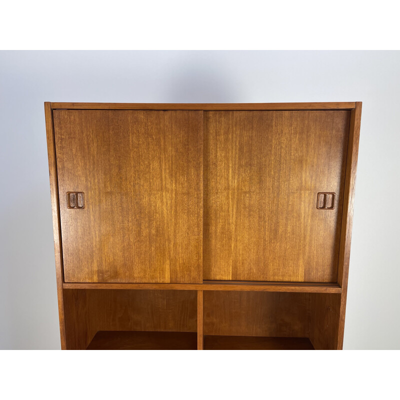 Vintage teak wall unit with two sliding doors, 1960s