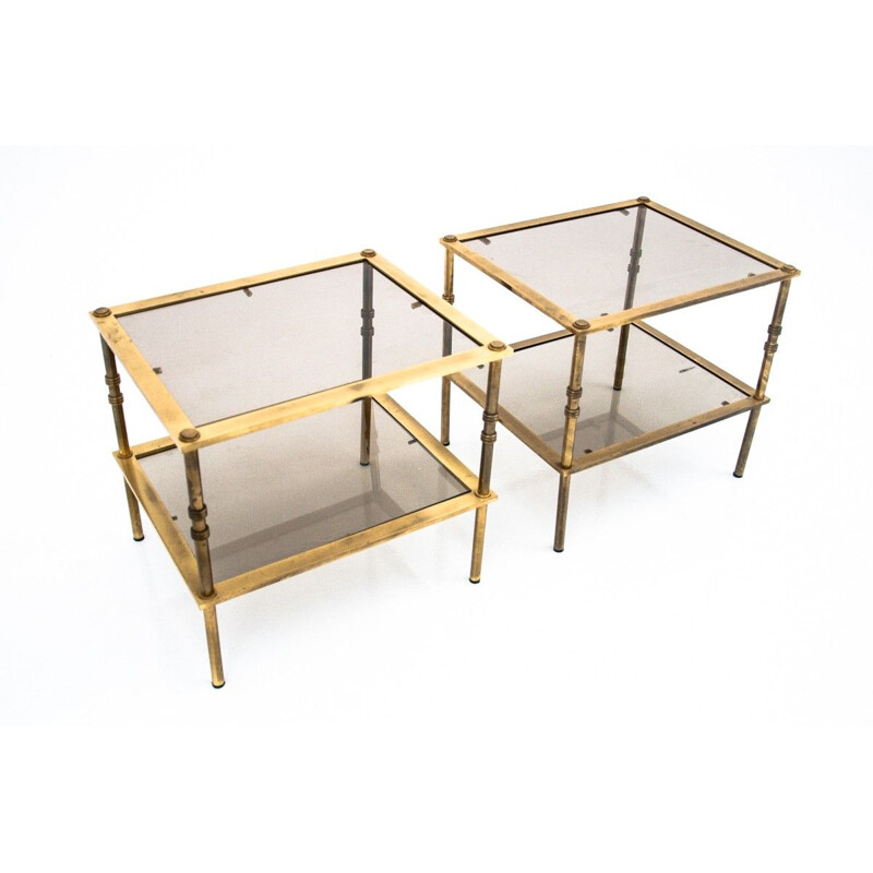 Pair of vintage brass and glass night stands, Poland 1970s