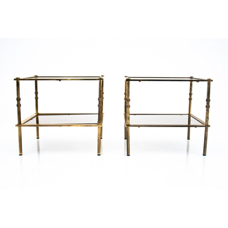 Pair of vintage brass and glass night stands, Poland 1970s