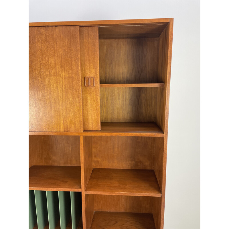 Vintage teak wall unit with two sliding doors, 1960s